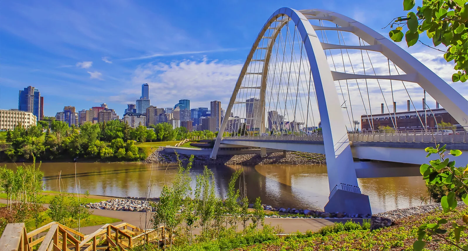 Waterdale Bridge in Edmonton with city in background