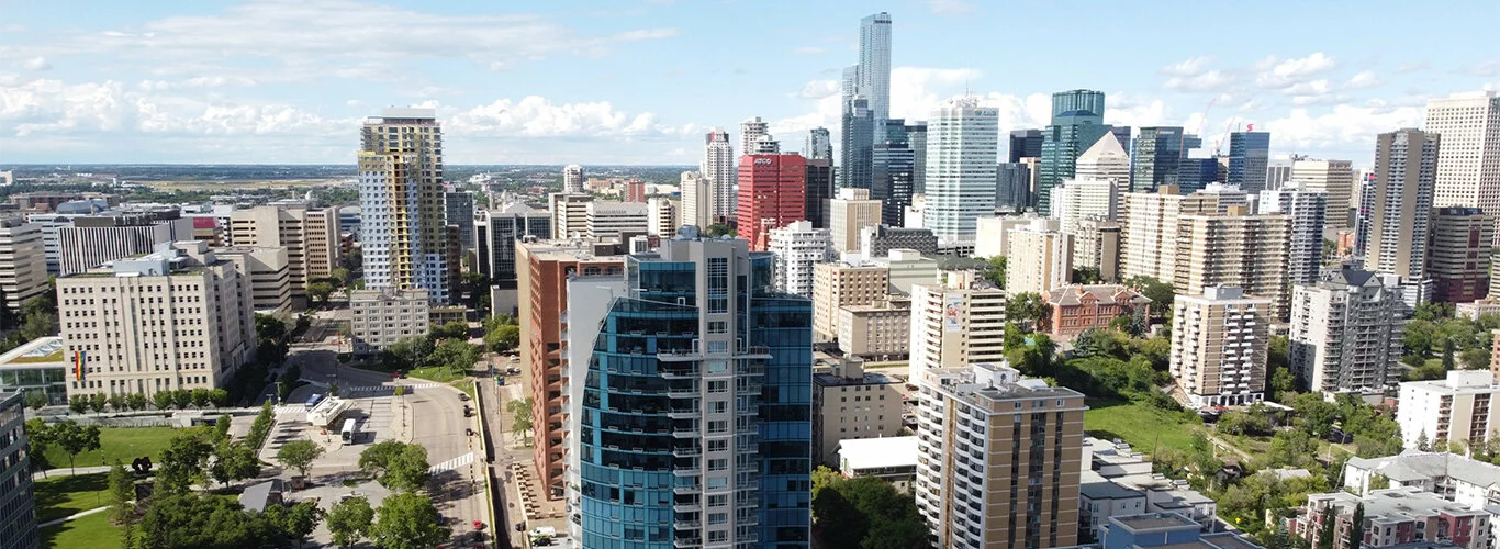 Aerial view of Edmonton city buildings