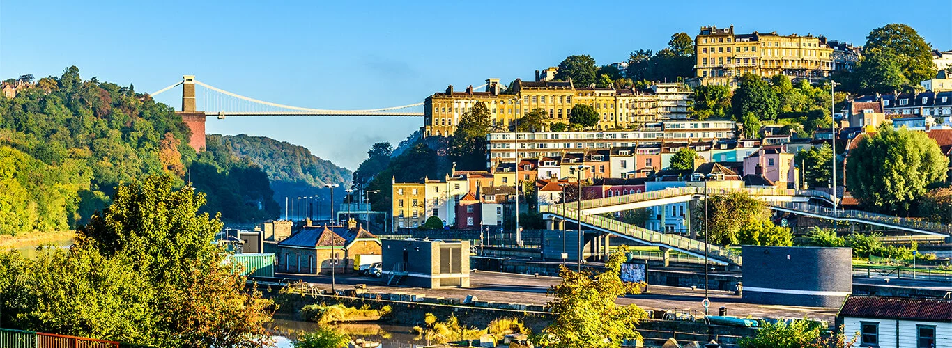 Clifton Suspension Bridge and surrounding buildings in Bristol