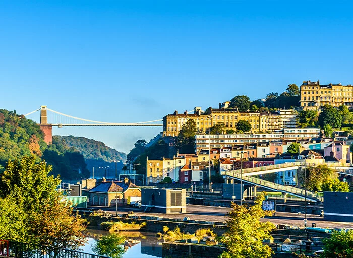 Clifton Suspension Bridge and surrounding buildings in Bristol