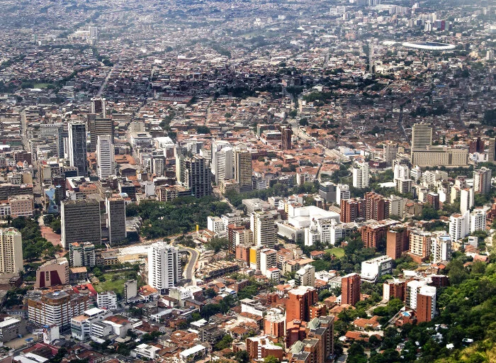 Aerial view of buildings and city view in Cali