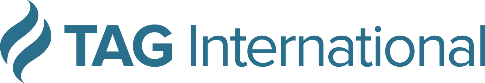 Logo with text: TAG International in blue