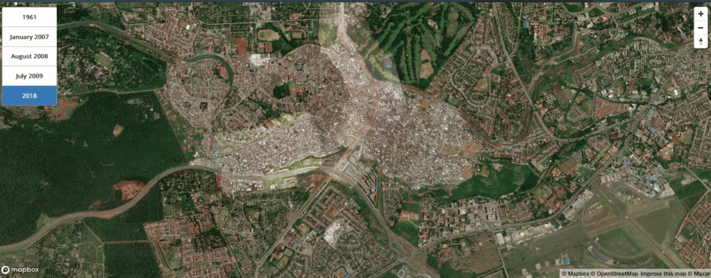 Website screenshot of a geo-map of Kibera, Kenya.