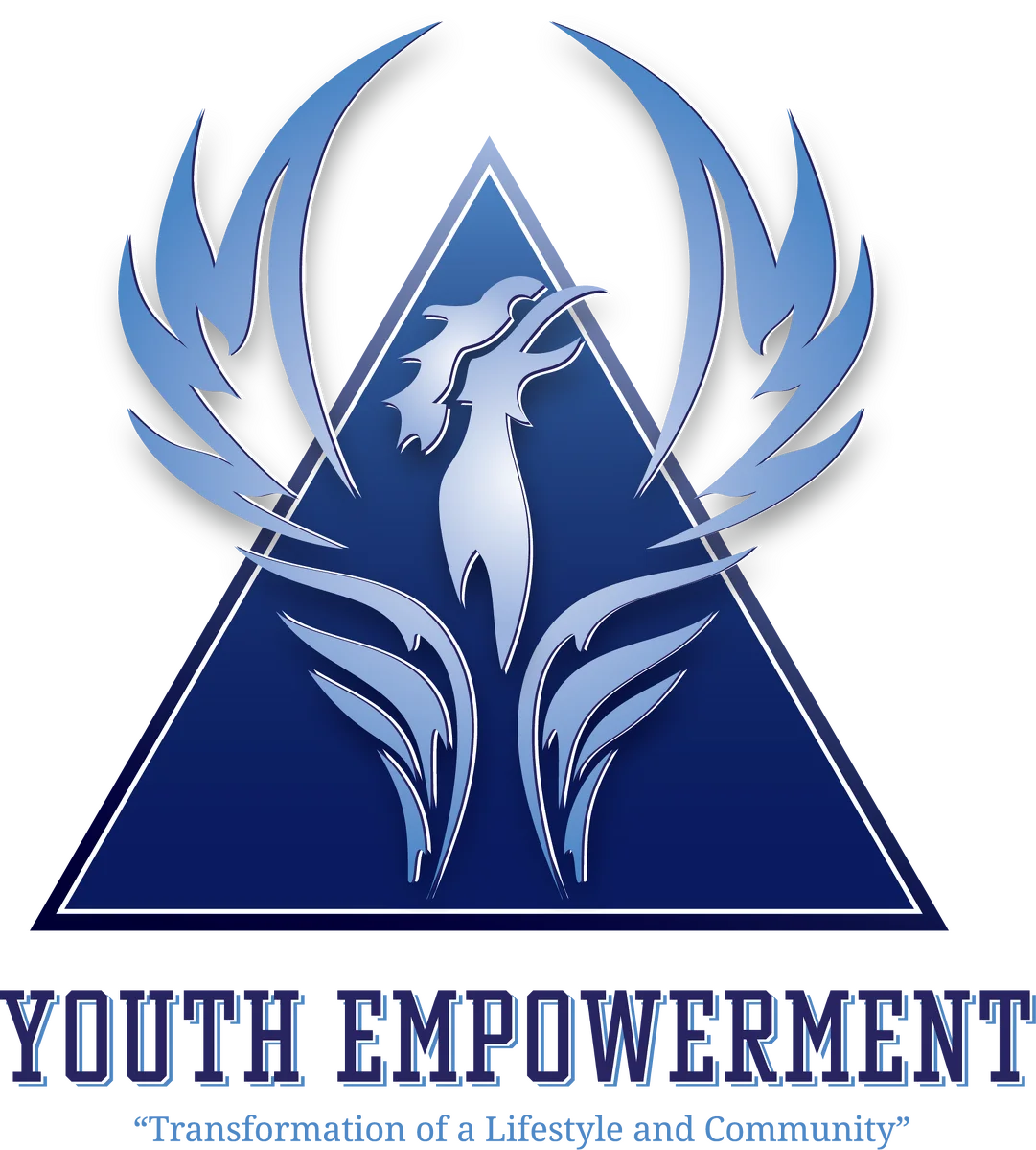 Triangle logo with bird and wings as flames coming out of the triangle.