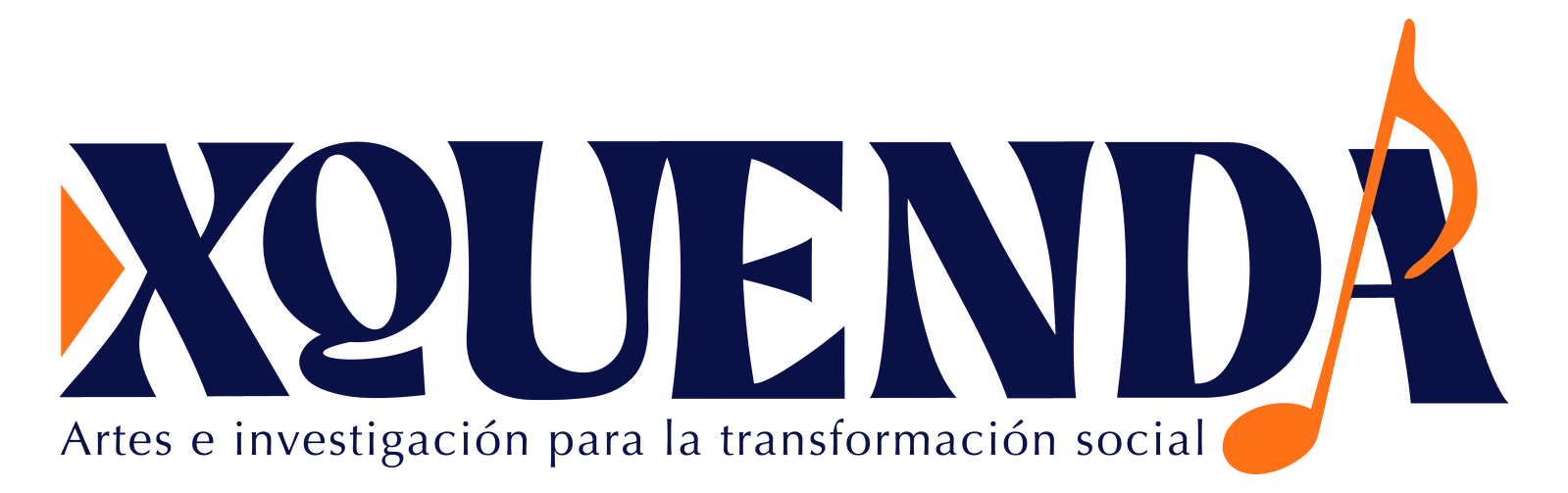 Text logo for Xquenda Artes e Investigación para la Transformación Social, in purple with music notes around it.